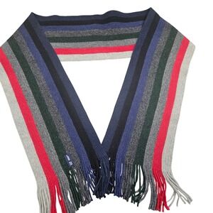 GAP Striped Lambswool Scarf Red Grey Blue Black Green Fringe‎ Preppy Classic